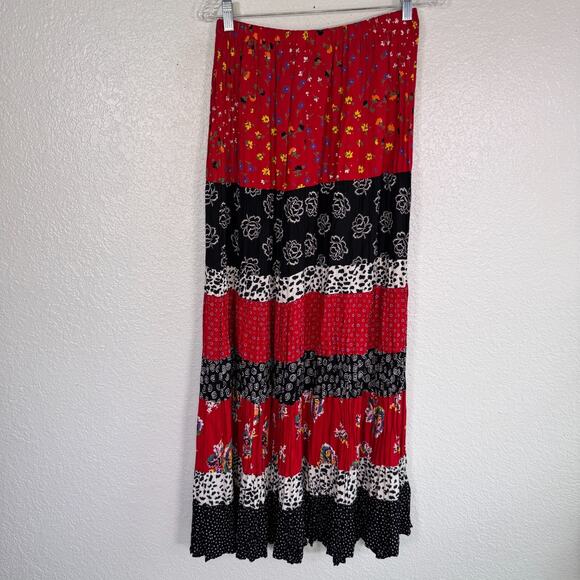 Vintage Lucia Lukken Skirt Womens Mix Floral Spotted Tiered Boho Maxi Flowy 90s - Picture 2 of 12